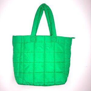 GAP Puffer Puffy Quilted Grid Lightweight Shoulder Top Zip Tote Bag Green